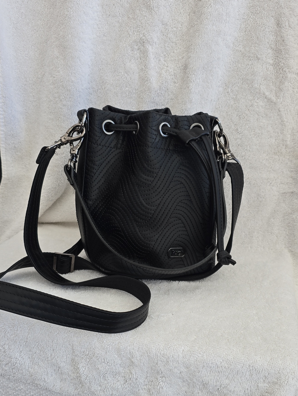 Lug Black Quilted Bucket Crossbody Bag by Unknown Brand. Small
